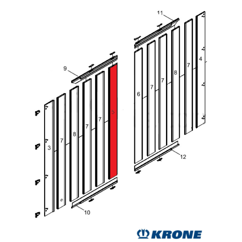 KRONE Arka Sol Kapı Profil Orta İç 3174 mm -515032093