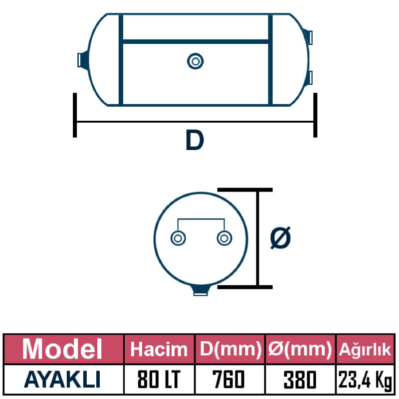 TIRSAN Dorse Ayaklı Hava Tüpü 80 Lt