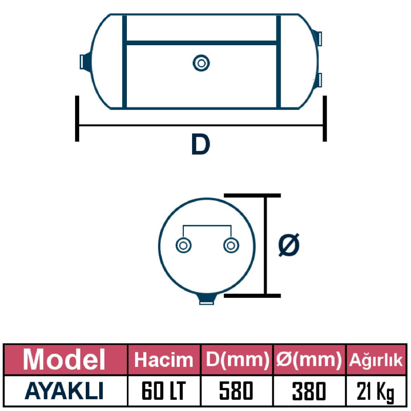 TIRSAN Dorse Ayaklı Hava Tüpü 60 Lt