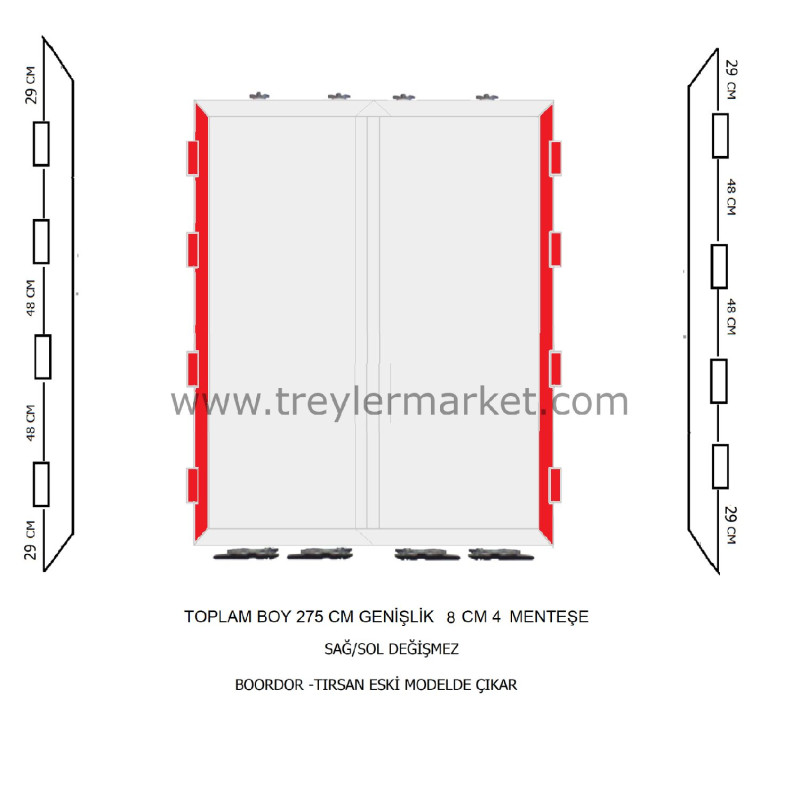 Bordoor Koluman Dorse Arka Kapı Sağ-Sol Profil 4 Menteşeli 8 cm -BR-AK09599/1