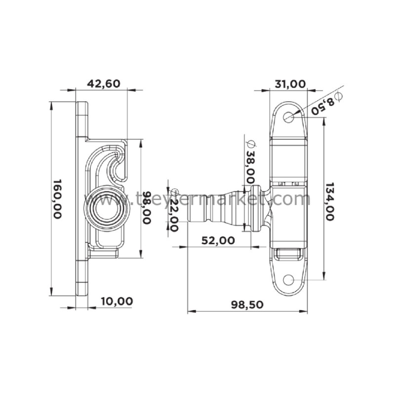 Galvaniz Döküm Kanca Tek Yön 27 mm Simetrik-2050013