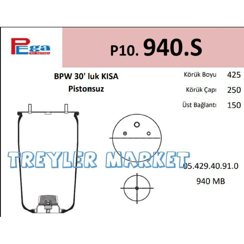 940 BPW Tipi Süspansiyon Dorse Körük Lastik