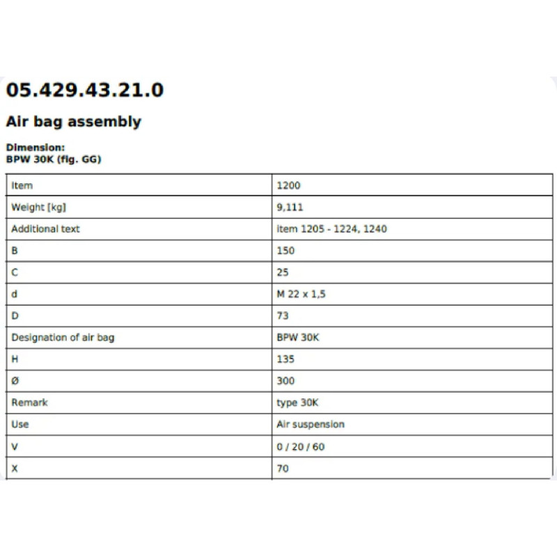 BPW 05.429.43.21.0 Süspansiyon Körük 940