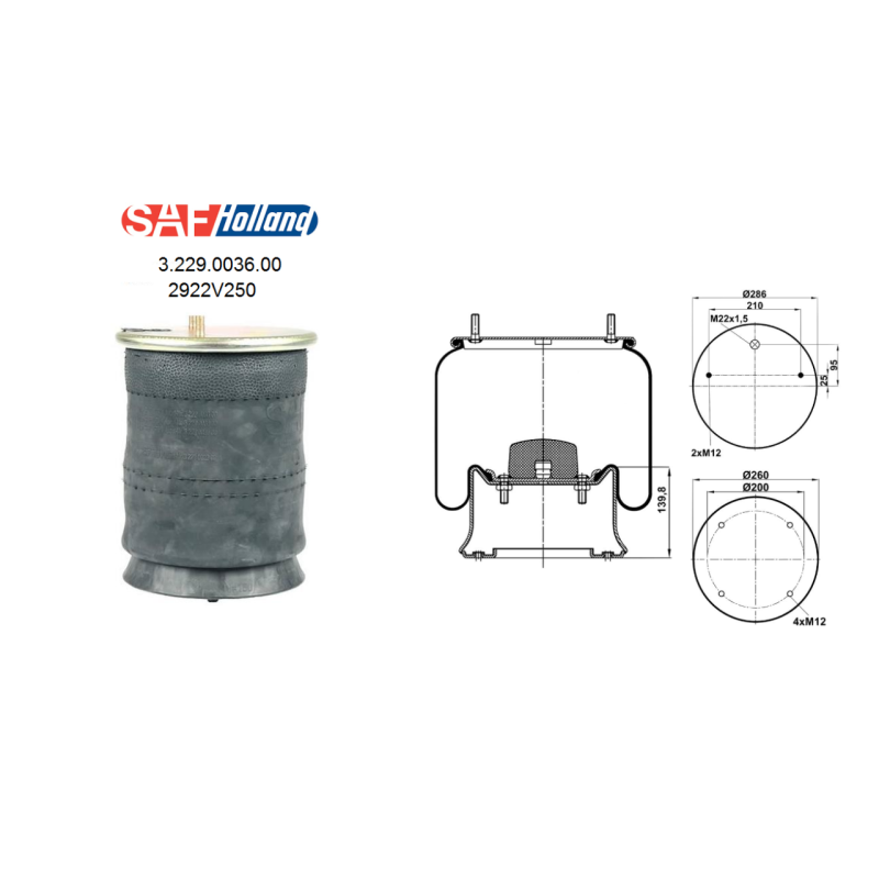 03229003600 SAF DİNGİL SÜSPANSİYON KÖRÜK 2922V 250