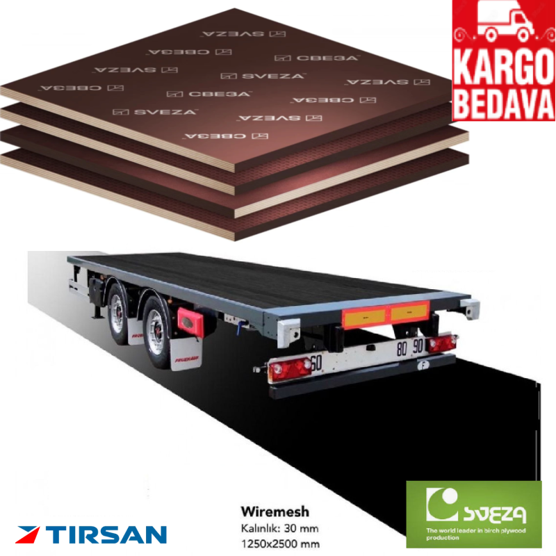TIRSAN Plywood Tır Taban Tahtası 30 x 1250 x 2500 mm