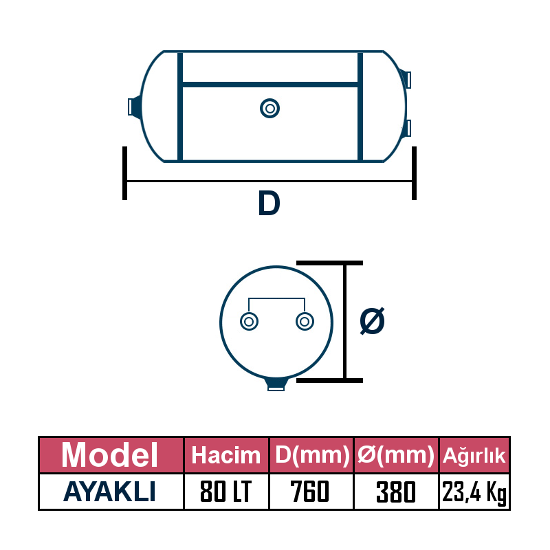 TIRSAN Dorse Ayaklı Hava Tüpü 80 Lt