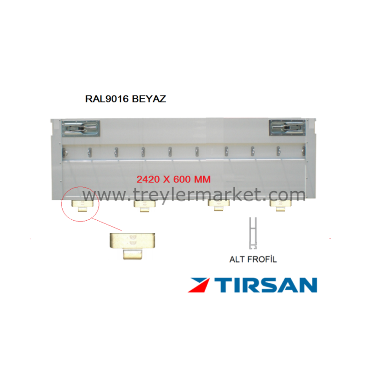 TIRSAN Alüminyum Arka Kapak 2420 x 600 mm Boyalı