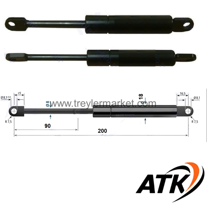 Dorse Üst Çatı Amortisör 700N  Boy 205,5 mm  TIRSAN