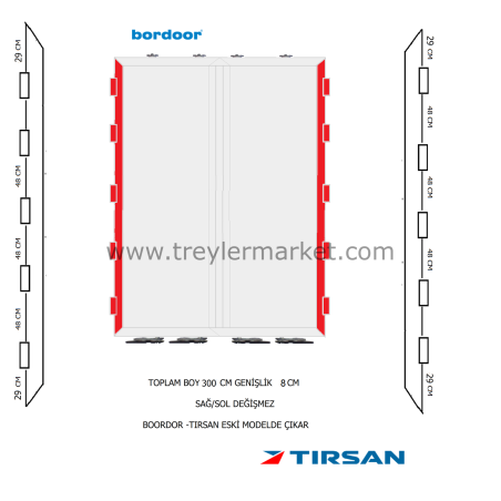 Bordoor Koluman Dorse Arka Kapı Sağ-Sol Profil 5 Menteşeli 8 cm.-BR-AK09601/1