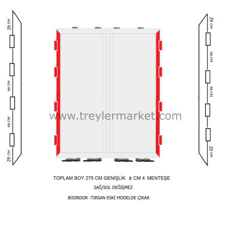 Bordoor Koluman Dorse Arka Kapı Sağ-Sol Profil 4 Menteşeli 8 cm -BR-AK09599/1