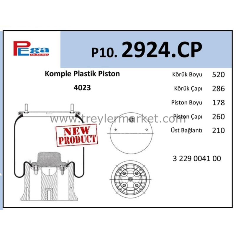 2924 SAF Tipi Süspansiyon Dorse Körük Komple Plastik Piston