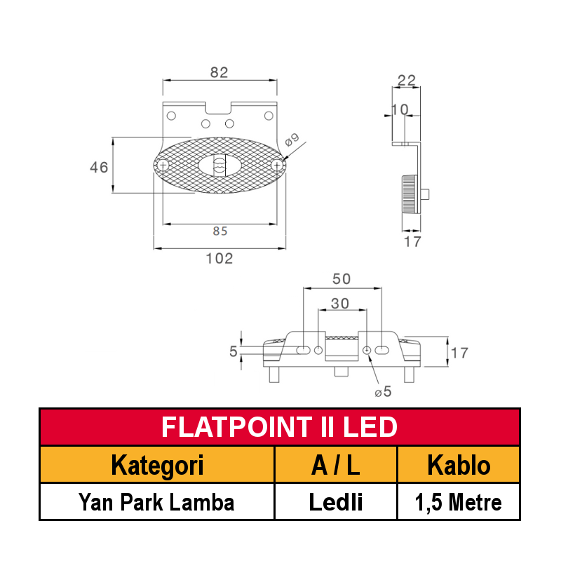 ASPÖCK FLATPOINT II LED Yan Park Lambası 1.5 Metre