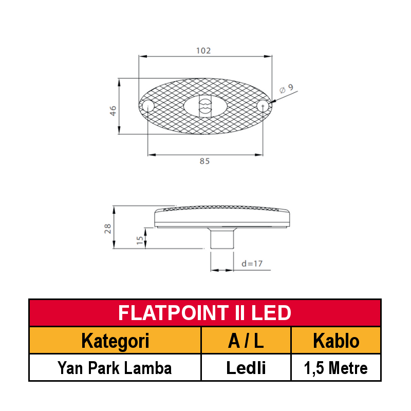 ASPÖCK FLATPOINT II LED Yan Park Lambası 1.5 Metre