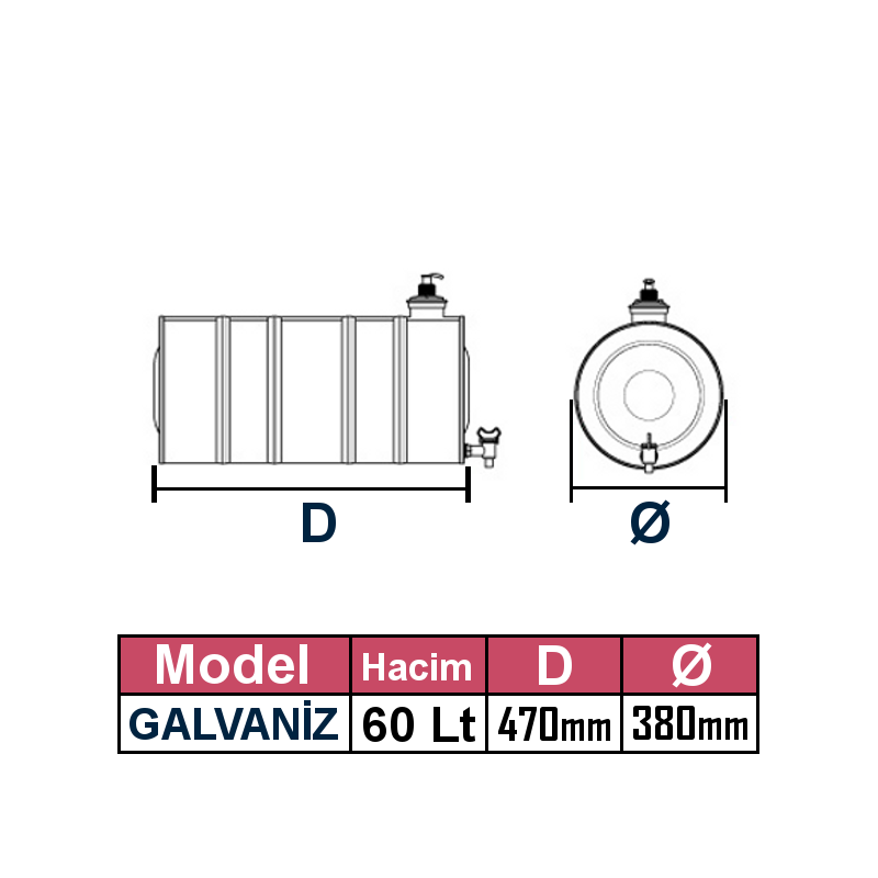 Su Tankı 60 Lt.  Treyler  Galvaniz