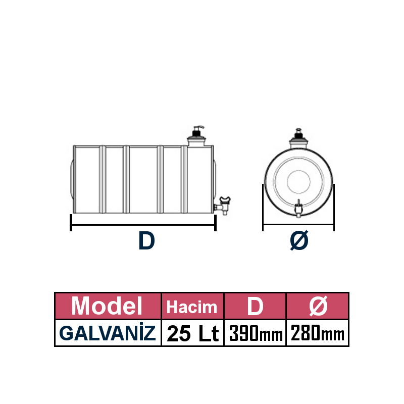 Su Tankı 25 Lt.  Treyler  Galvaniz