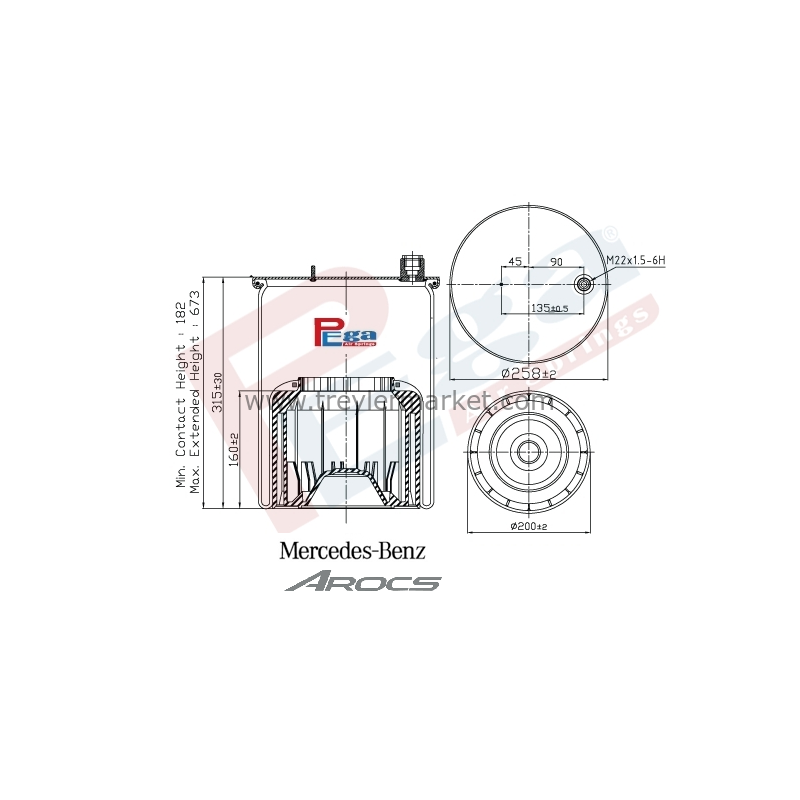 6122 Mercedes Arocs Süspansiyon Körük Komple Piston